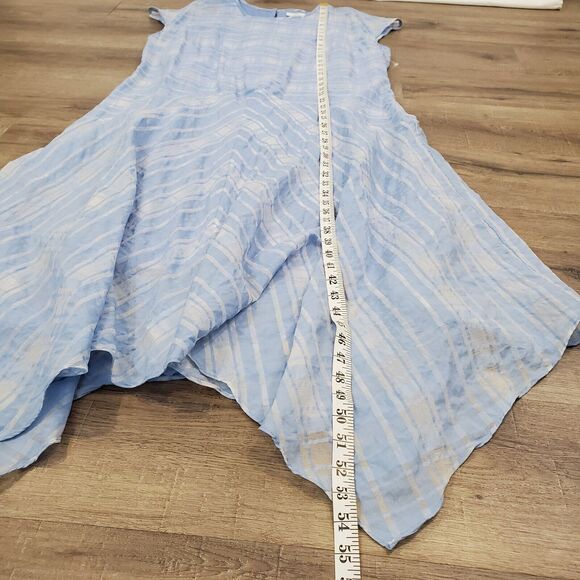 Lewit Sheer Check Midi Dress 16 Blue Handkerchief Hem Preppy Academia Nautical - Picture 4 of 7